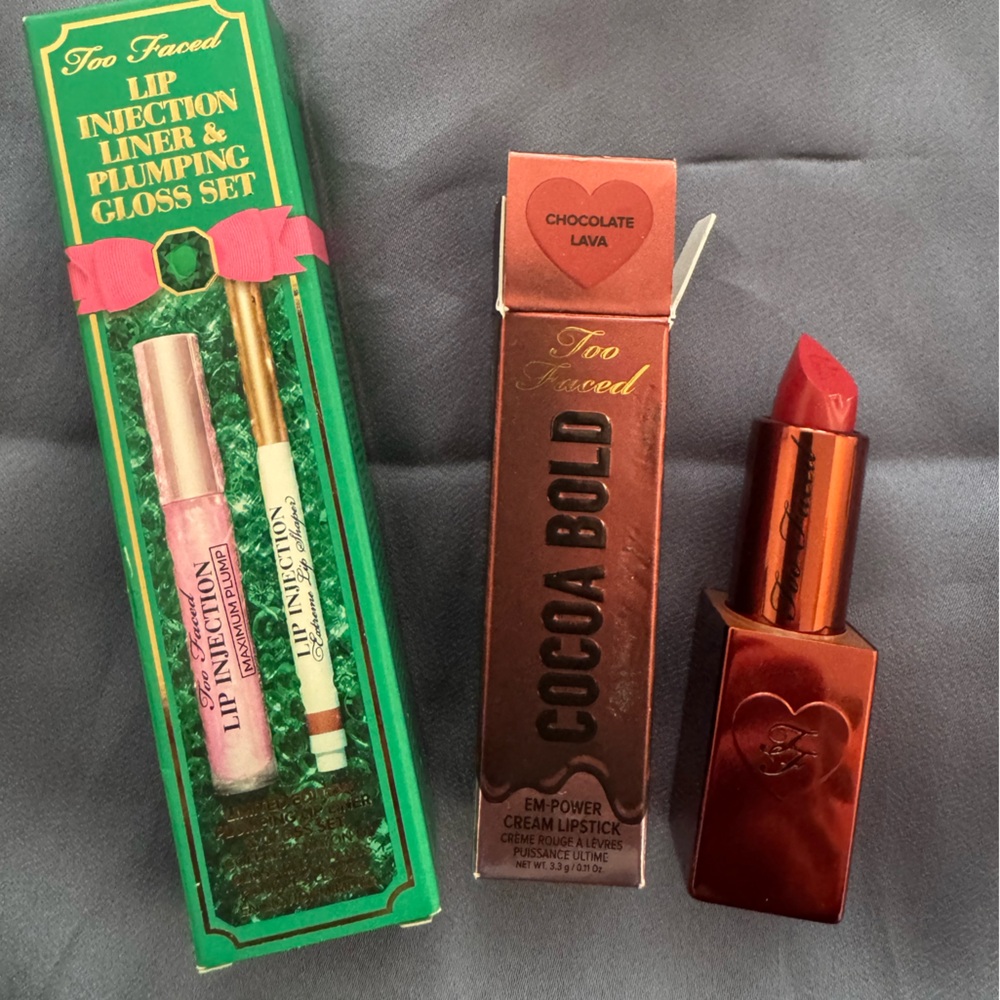 Too Faced Lip Injection Liner & Plumping Gloss Set and Cocoa Bold Lipstick Duo